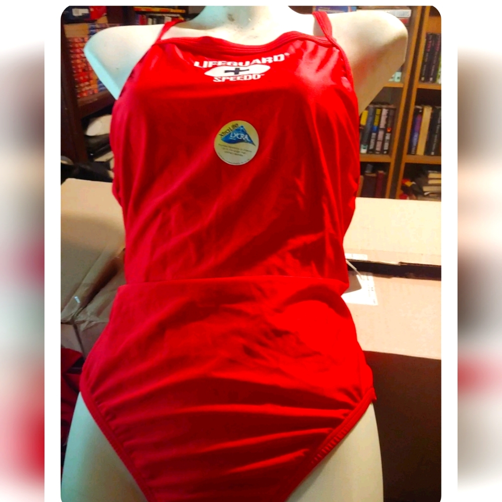 Red speedo lifeguard swimsuit